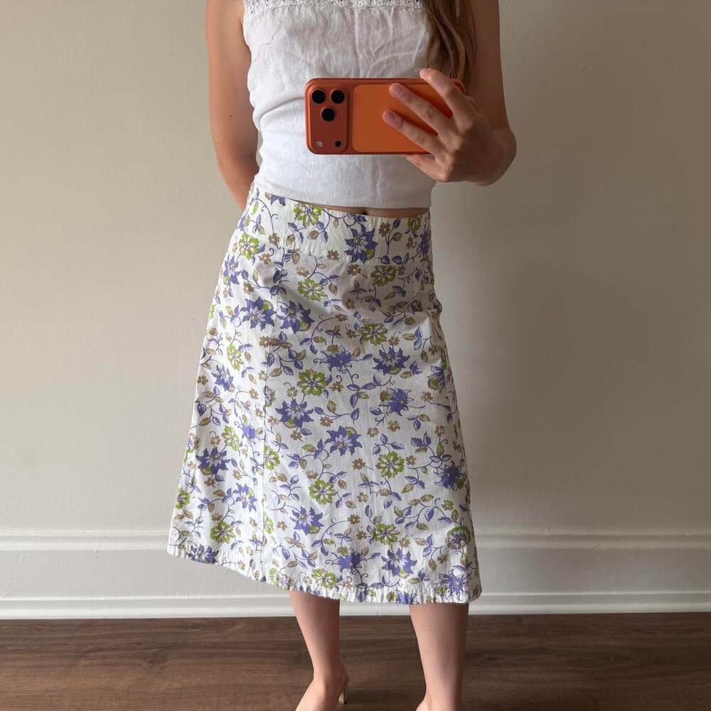 Vintage Eddie Bauer 100% cotton purple/green floral midi skirt